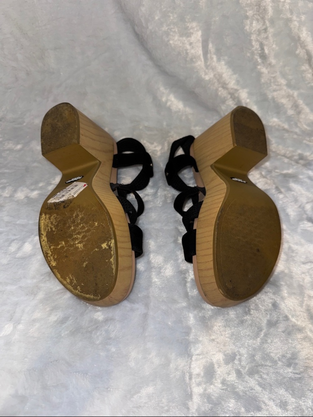 Dr. Scholl's Black Strappy Wedge Sandals with Wood-Tone Sole - Picture 7 of 7
